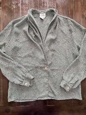 Women’s Size 12 Sage and Black Pattern Long Sleeve Blouse Sheer by Casual Corner